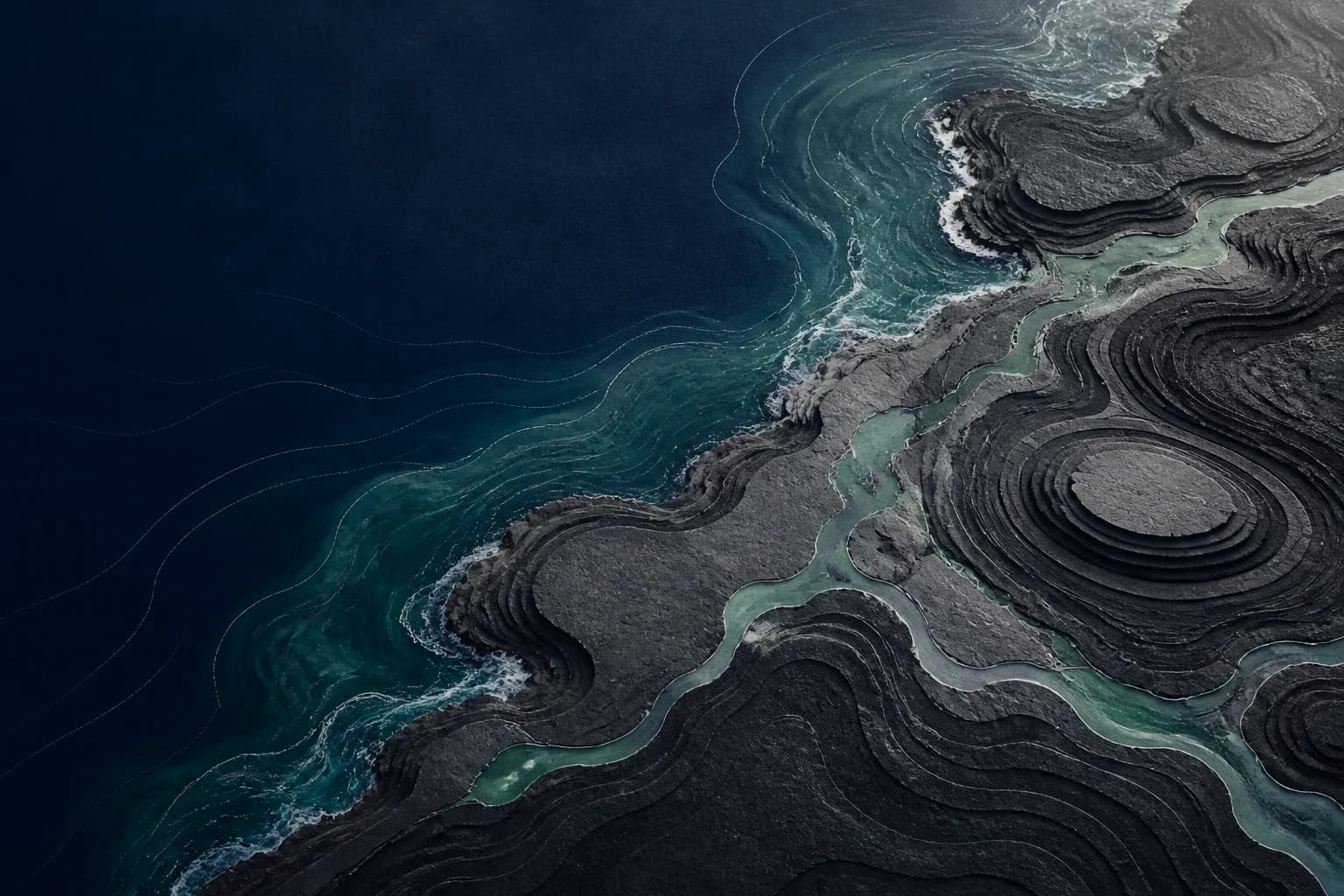 An editorial image of Jeju's basalt coast and ocean